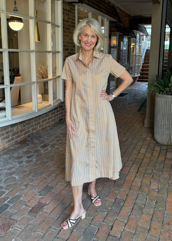 Millie Dress - Long Khaki Stripe