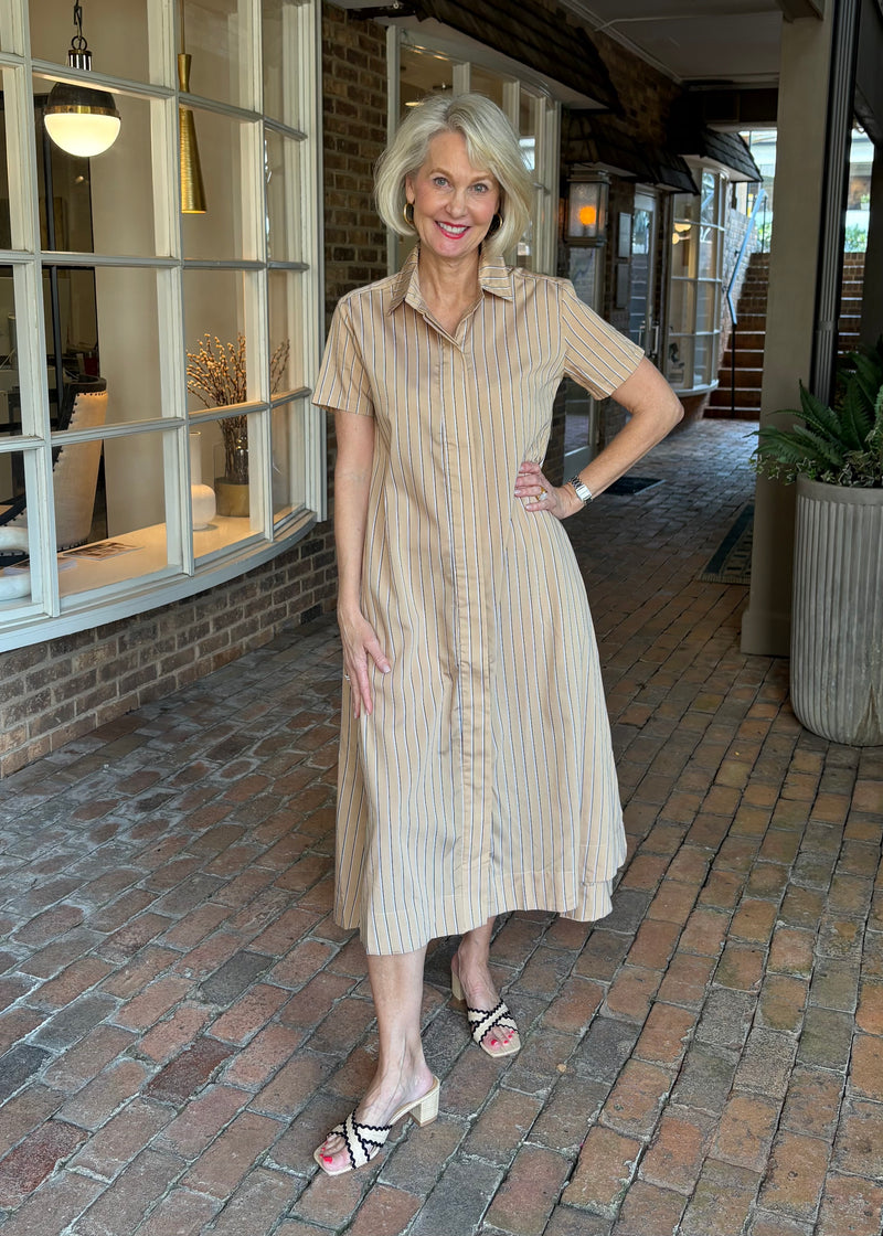 Millie Dress - Long Khaki Stripe