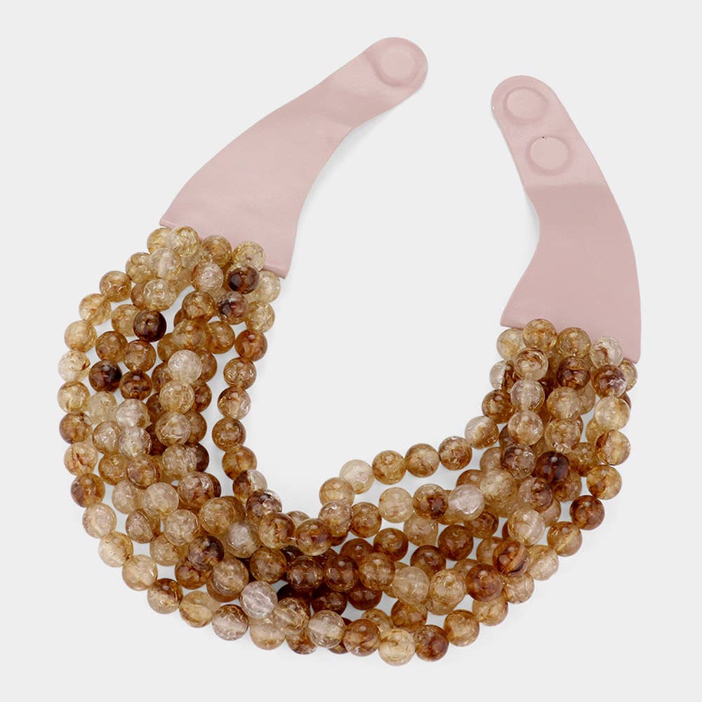 Chunky Bead Layered Magnetic Necklace: Tan