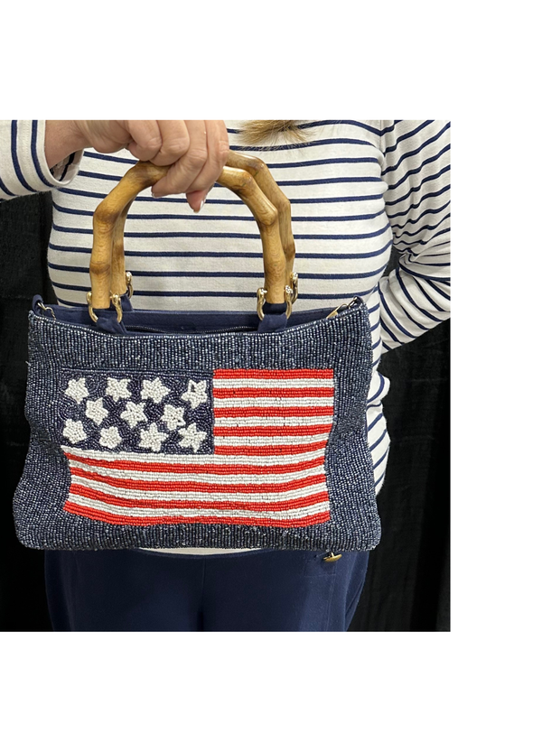 Navy Beaded American Flag Purse