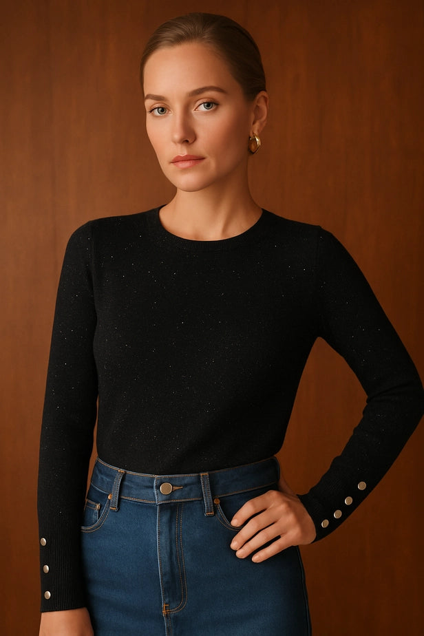 Shimmer Jewel Neck Sweater - 2 Colors