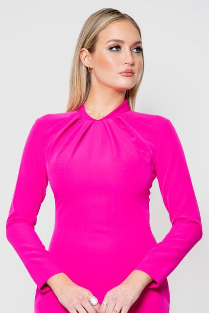 Tuck Front Long Sleeve Cocktail Dress