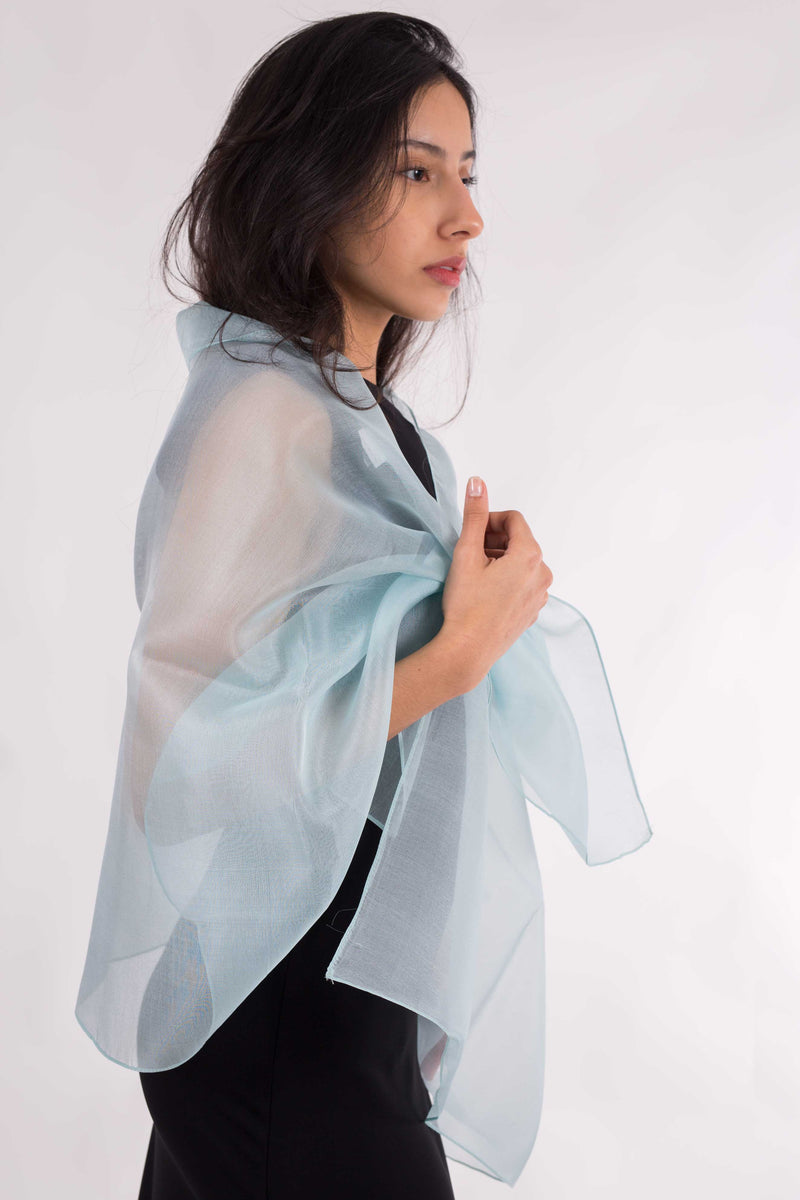 Natural Silk Organza Shawl: Blue