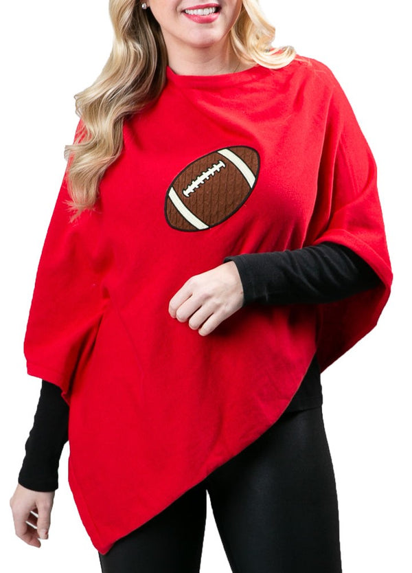 Red Poncho with Cable Knit Football