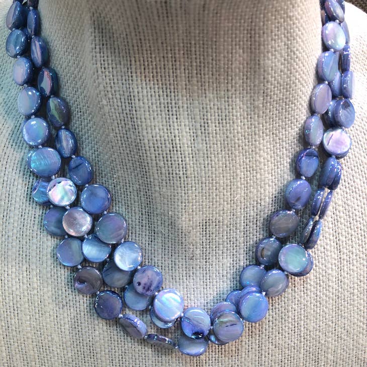 3 Strand Mother of Pearl Necklace - 2 Colors One Size Periwinkle Blue