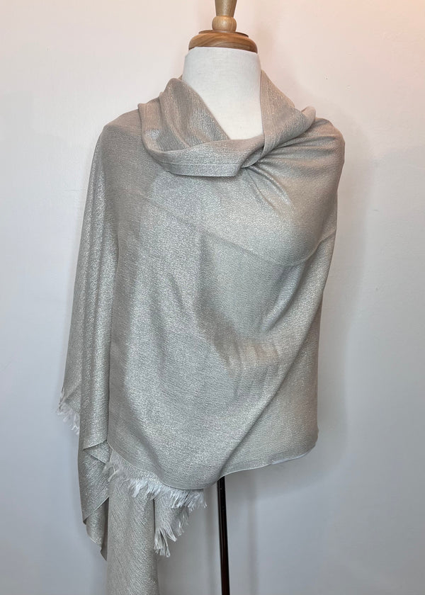Solid Metallic Woven Evening Wrap: Taupe