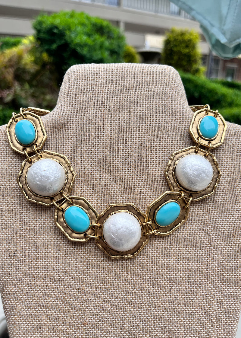 Teal and Pearl Necklace
