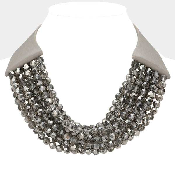 Chunky Bead Layered Necklace: Black Diamond