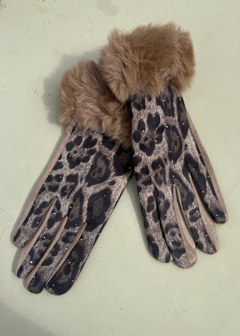 Animal Suede Glove w/ Faux Fur Trim - 2 Colors