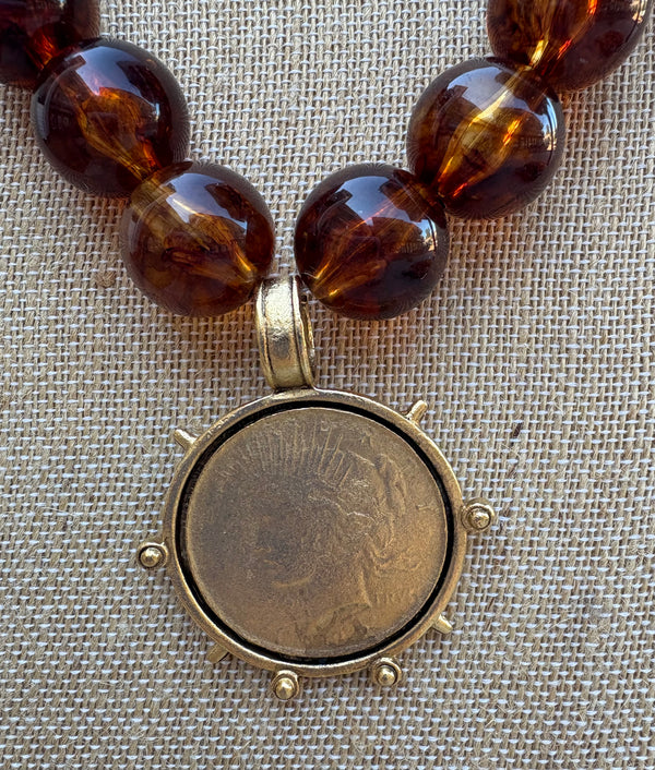 Tortoise Liberty Coin Necklace