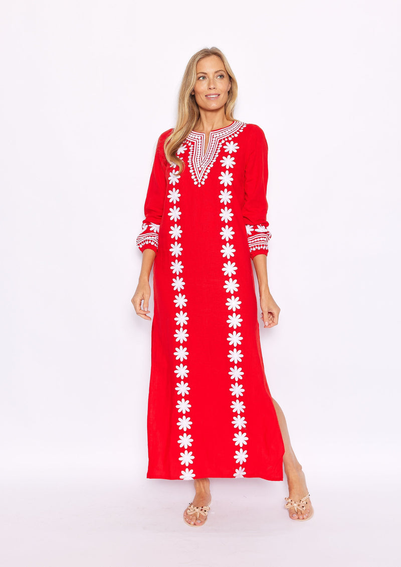 Tomato Embroidered Caftan
