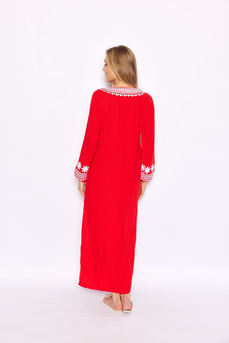 Tomato Embroidered Caftan
