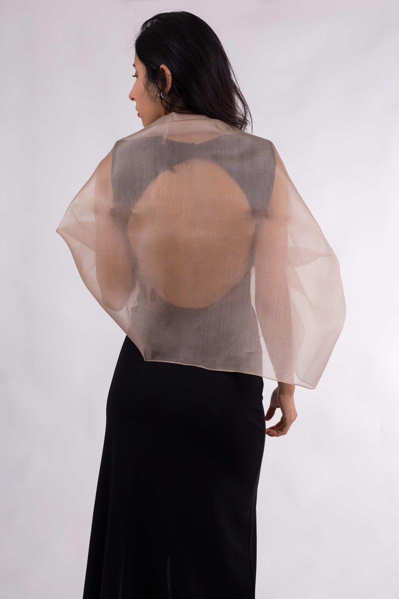Natural Silk Organza Shawl: Beige