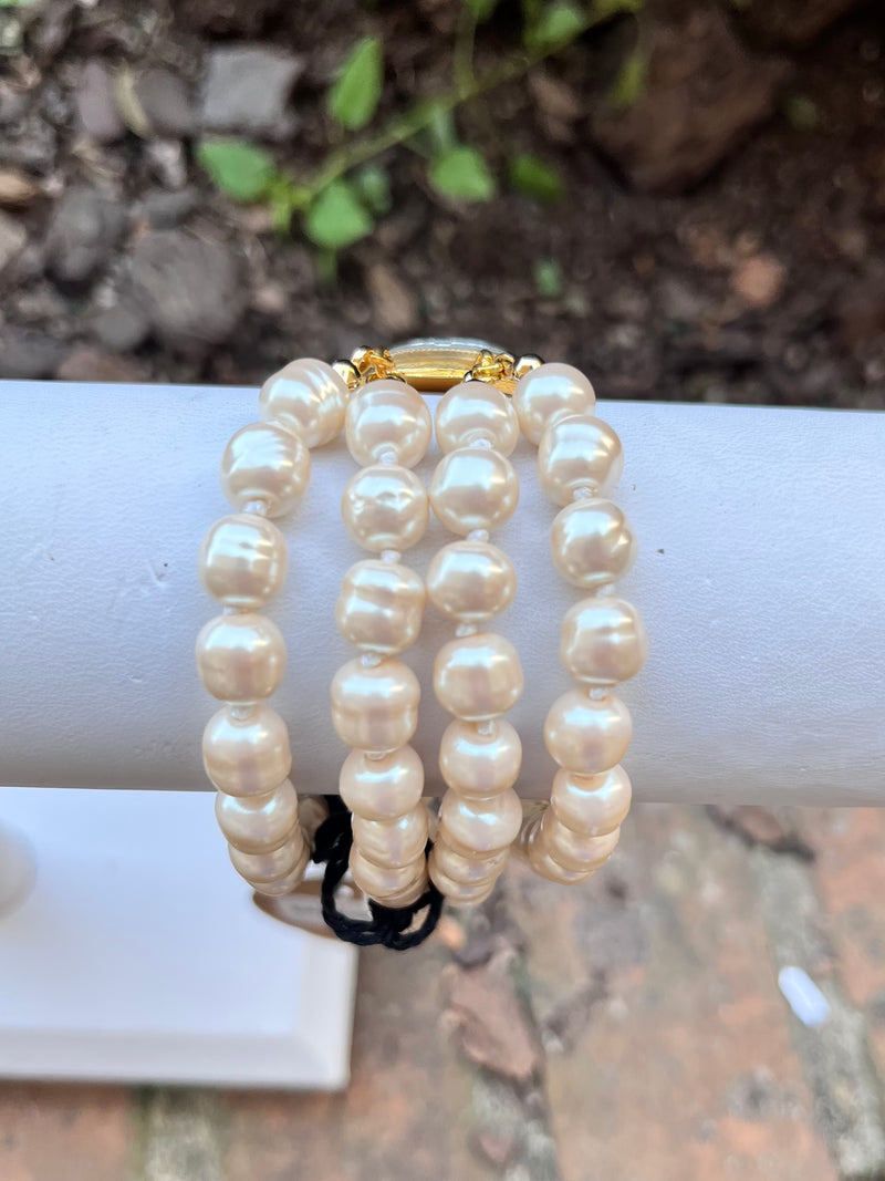 Vintage Pearl and Cross Bracelet