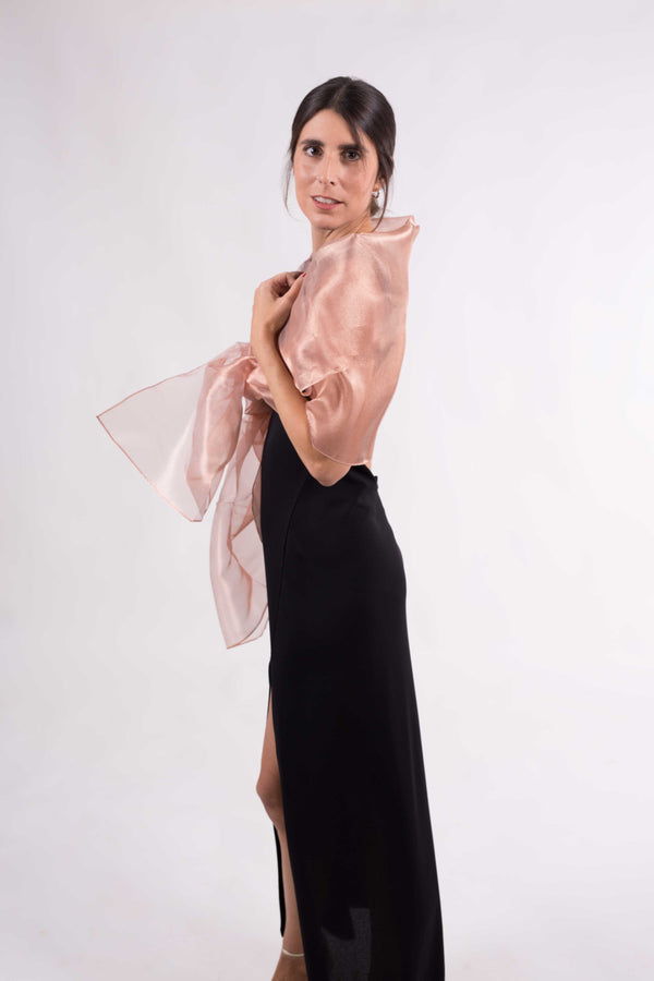 Metallic Silk Organza Party Shawl: Salmon