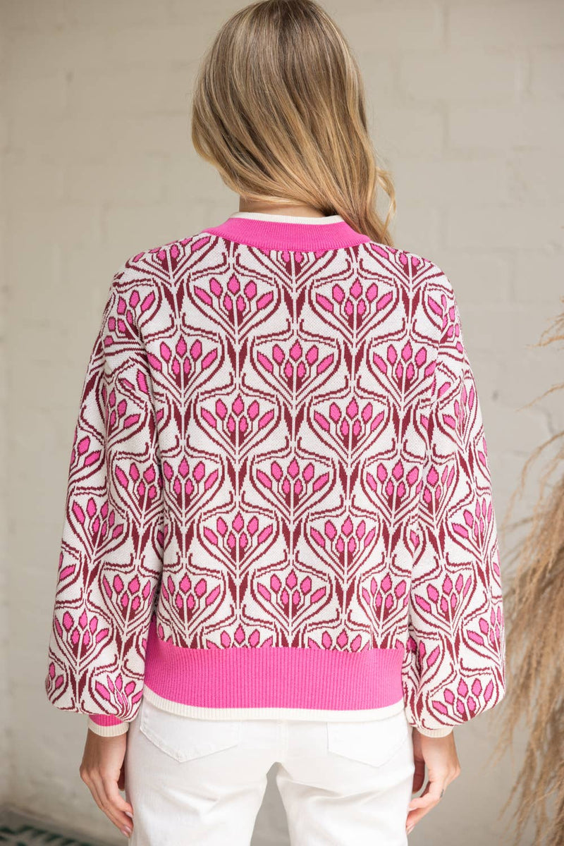 Quarter Zip Floral Sweater Top