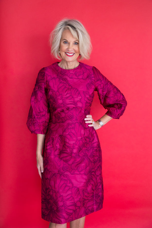 Floral Jacquard Balloon Sleeve Dress