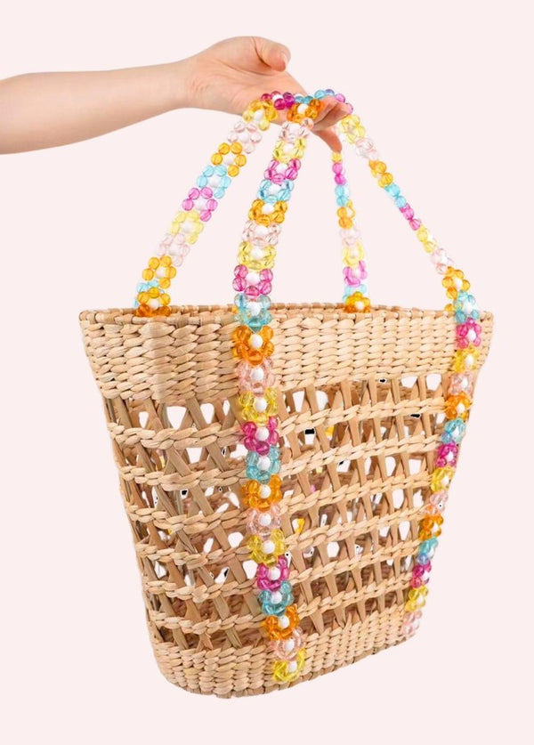 Beaded Beach Basket Tote