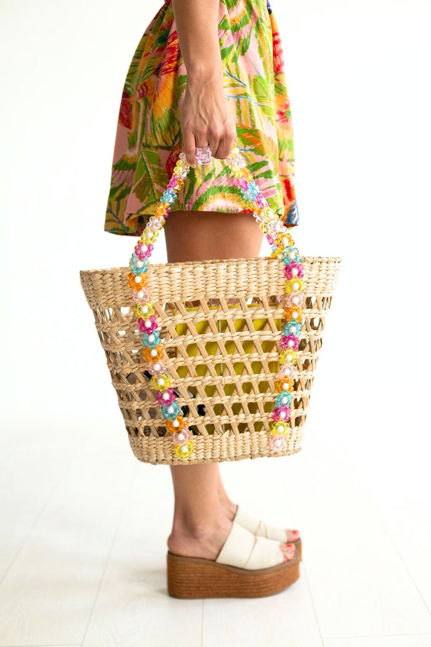 Beaded Beach Basket Tote