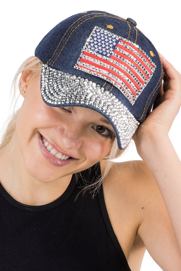 American Flag Denim Baseball Cap - 2 Colors