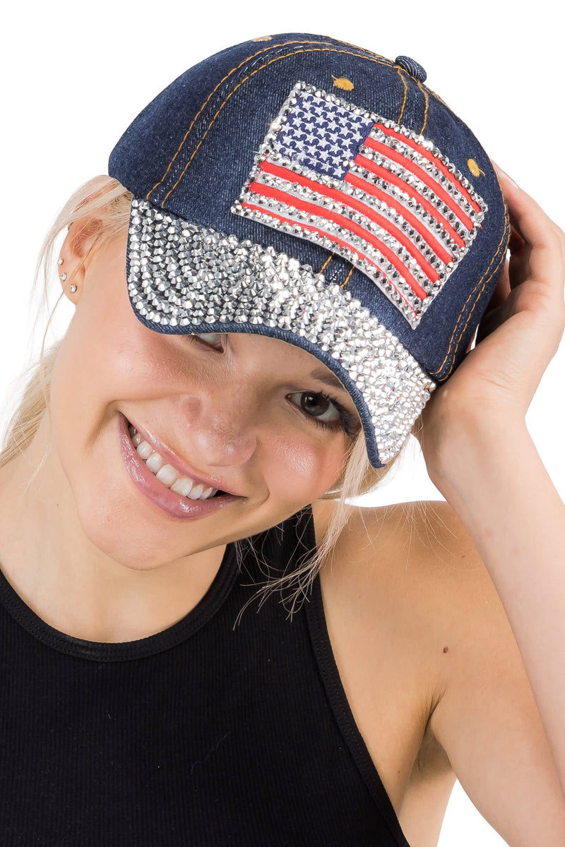 American Flag Denim Baseball Cap - 2 Colors