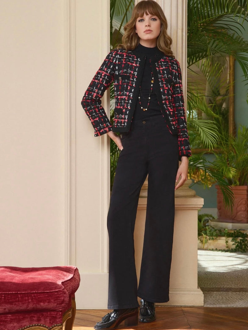 Checked Tweed Jacket With Braid