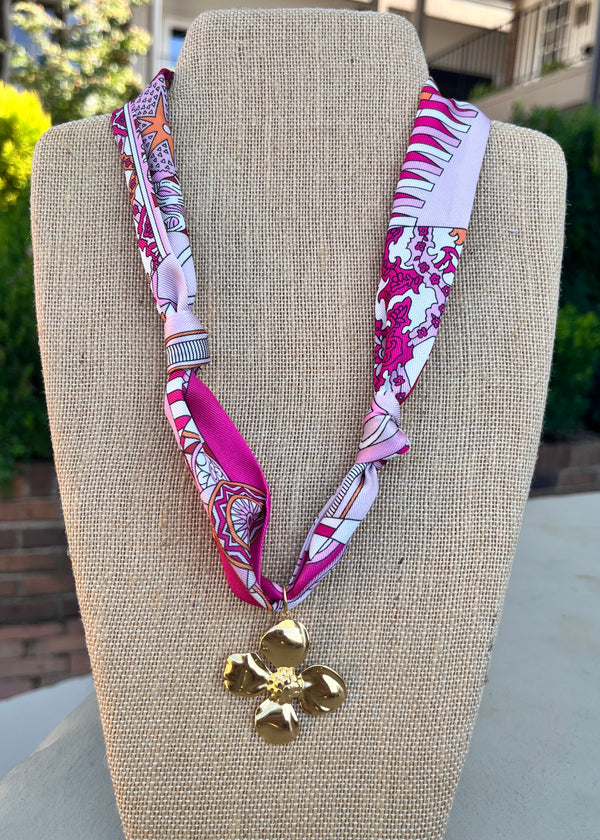 Pink Scarf w/ Gold Flower