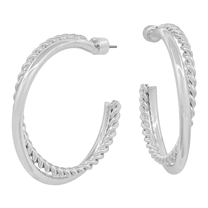 Water Resistant 2" Braided Silver Hoop Twist Earring