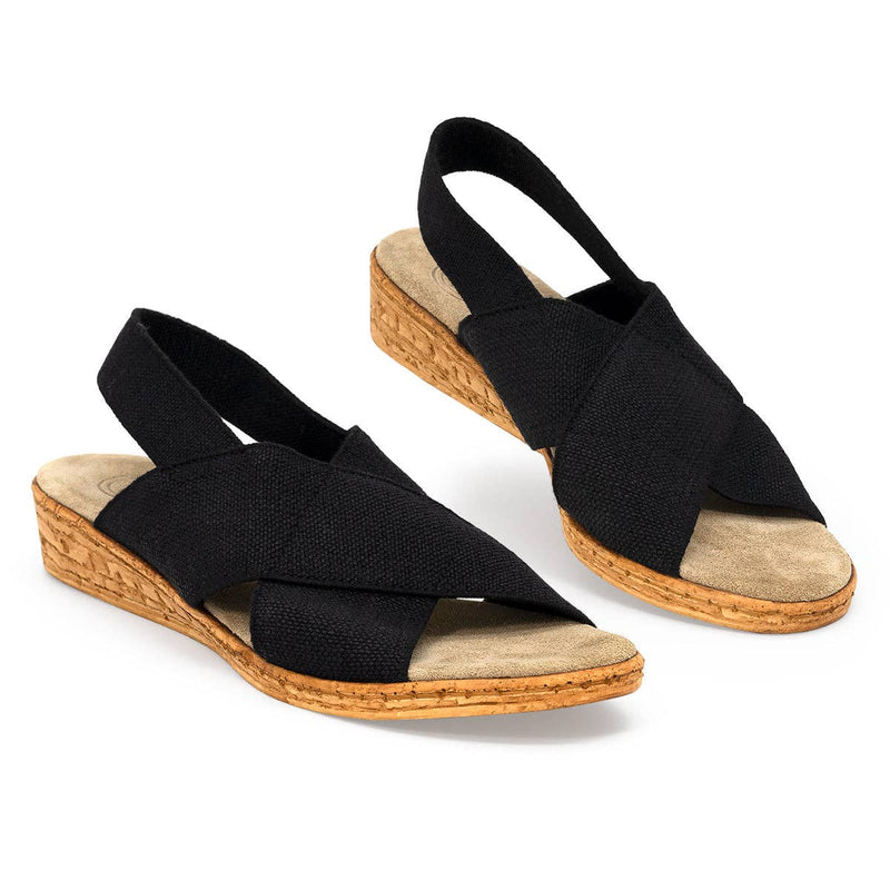 Atlantic Sling Back Stretch Sandal: Black Linen