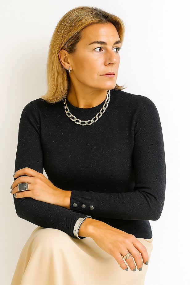 Shimmer Jewel Neck Sweater - 2 Colors