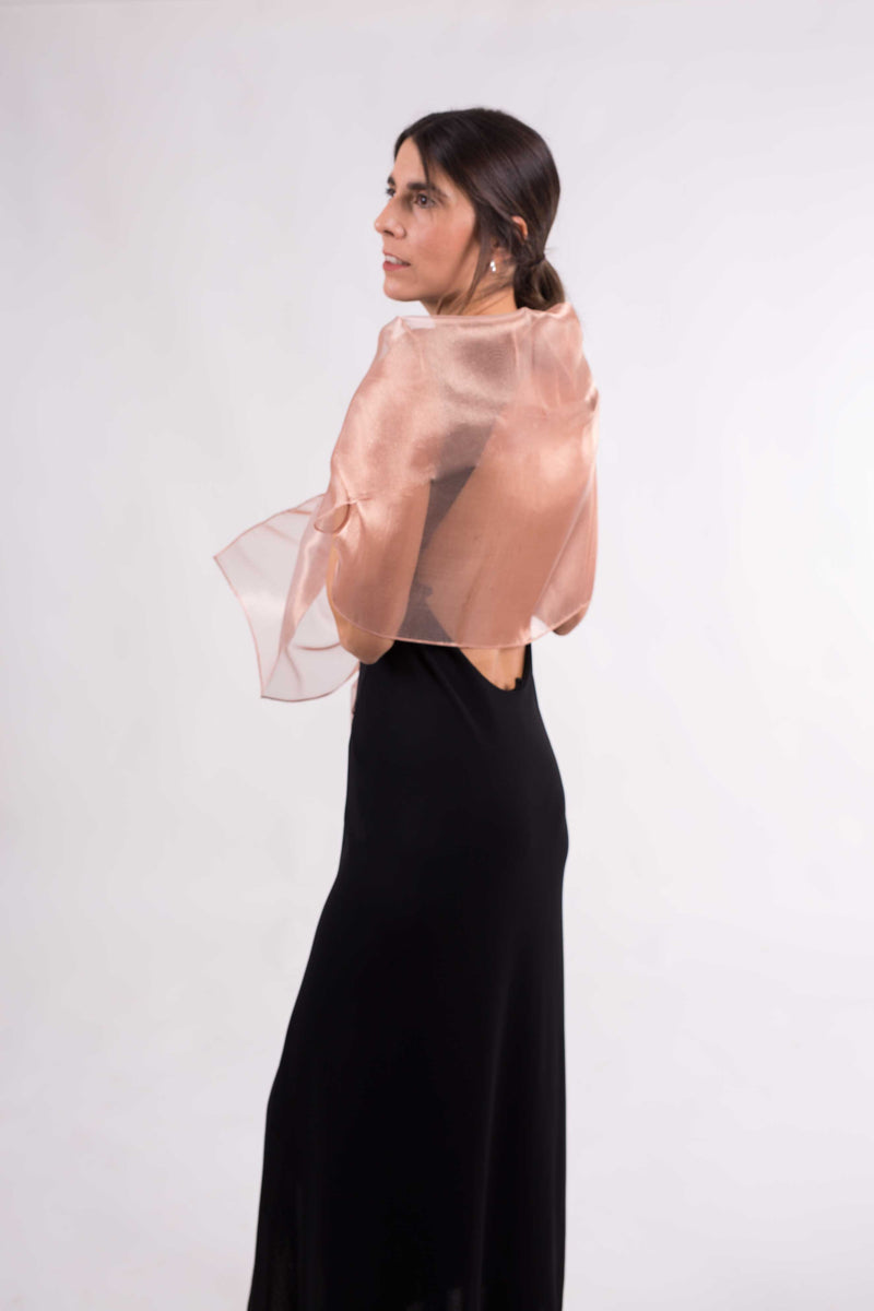 Metallic Silk Organza Party Shawl: Salmon