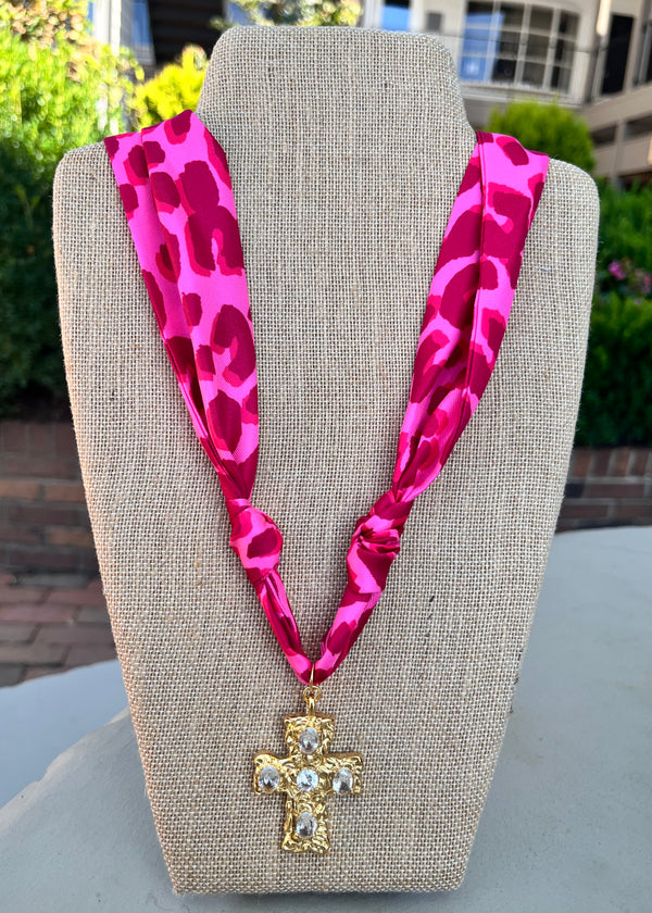 Pinks Scarf w/ Rhinestone Cross