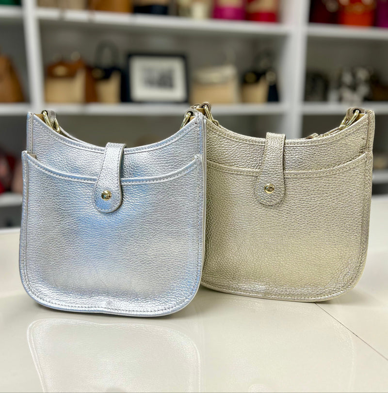 Metallic Leather Messenger Bag - 2 Colors