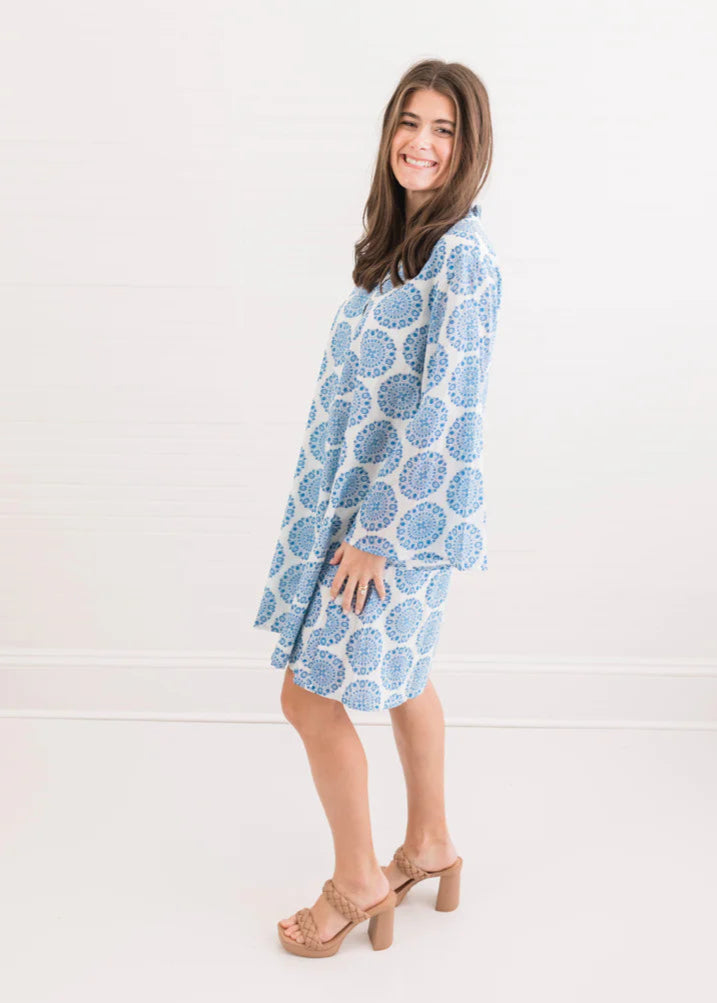 Blue Medallion Classic Mini Dress