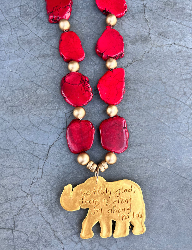 Red Slab Nugget Elephant Necklace