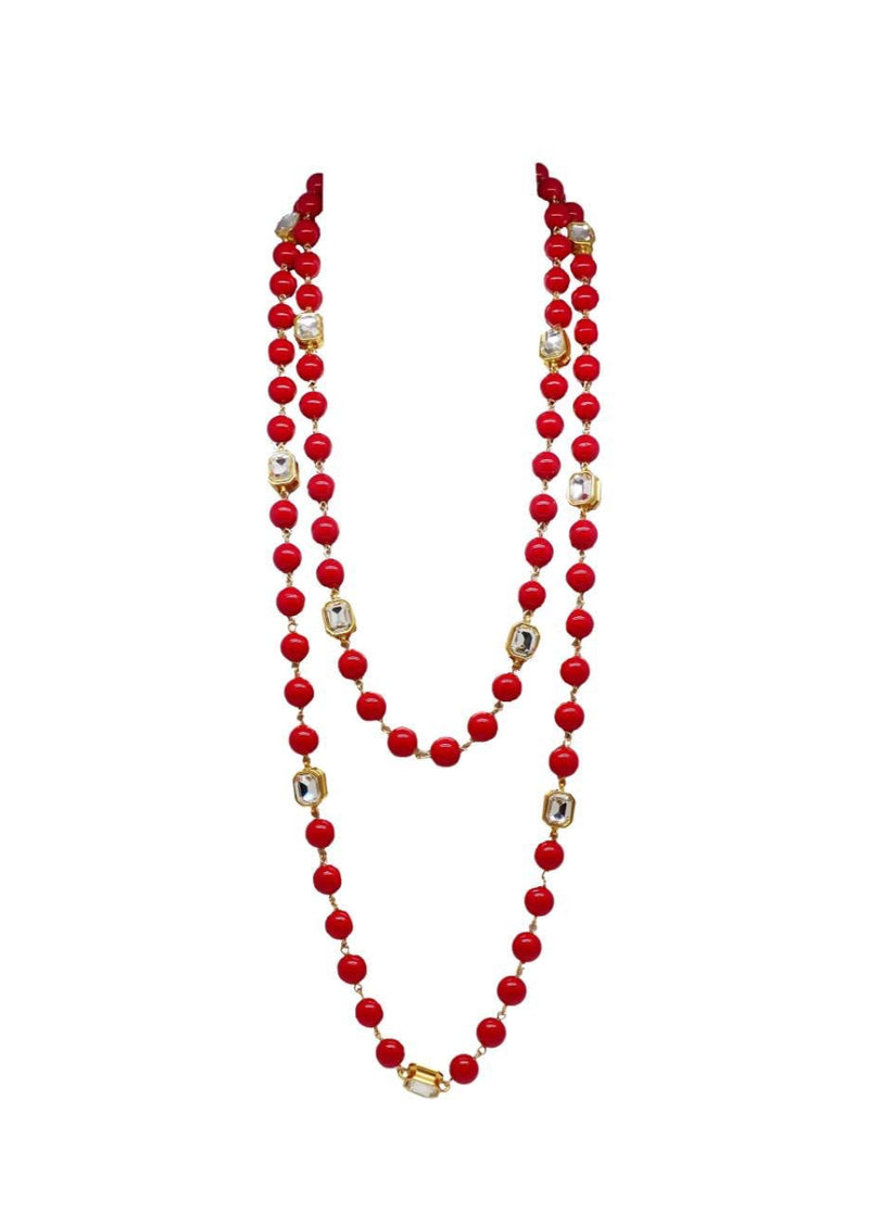 Long Beaded Mirror Necklace - 2 Colors