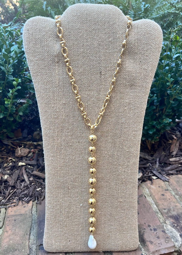 Y Gold Bead Necklace