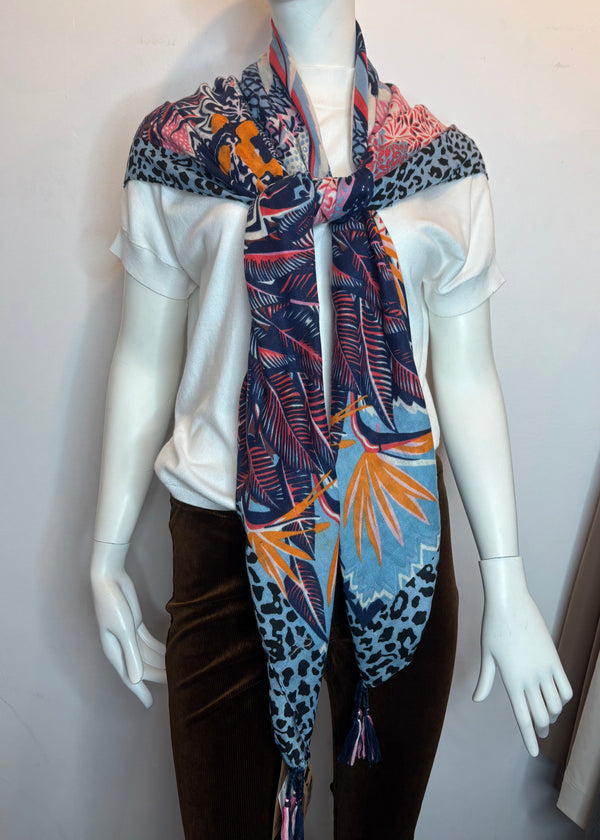 Zebra Print Scarf with Pom Poms