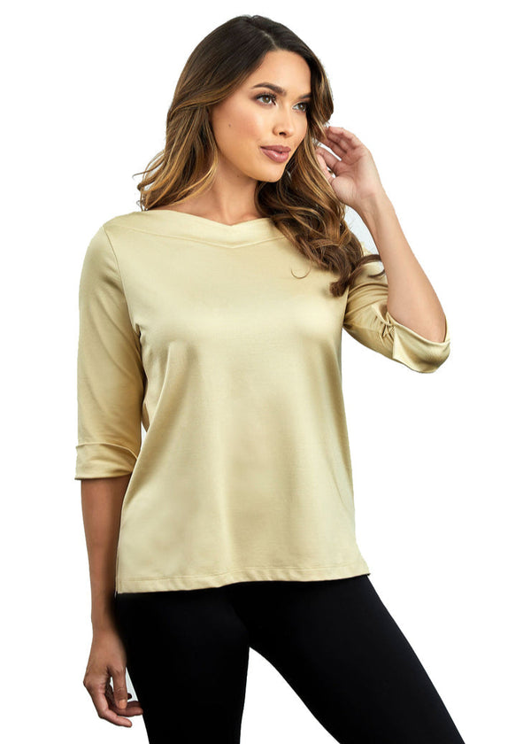 V-Boatneck Top XS Shimmer Cream