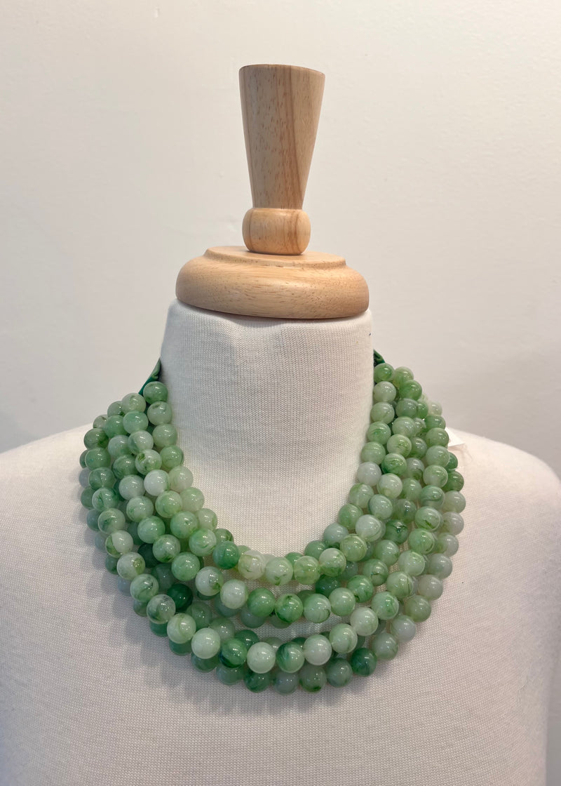 Green Chunky Beaded Layered Necklace