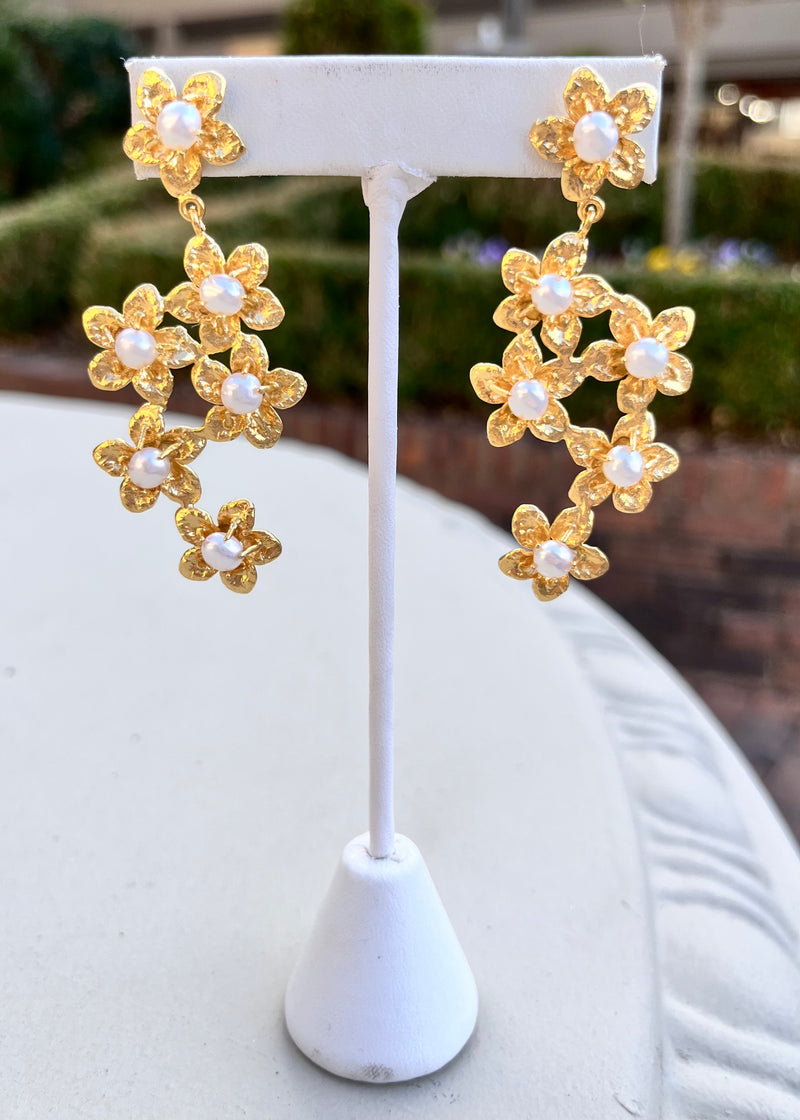 Gold and Pearl Flower Earrings