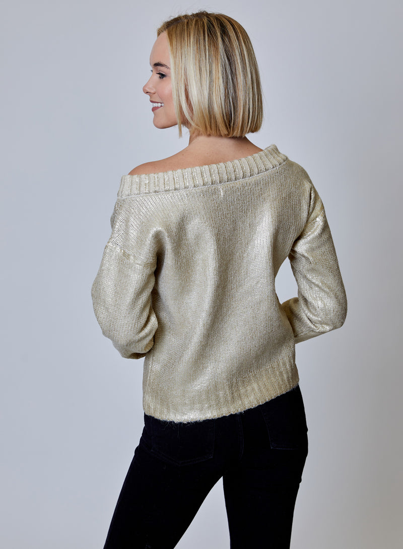 One Shoulder Foil Sweater