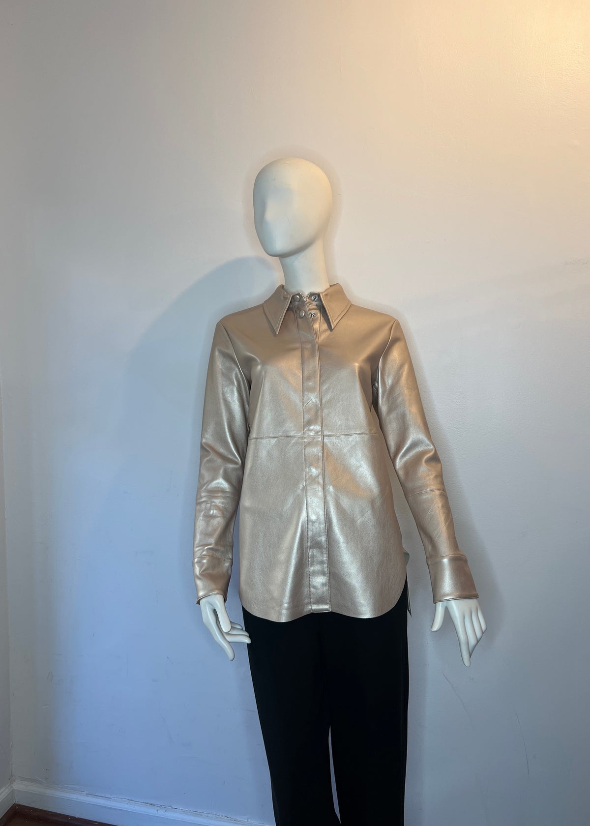 Faux Leather Button Up Shirt