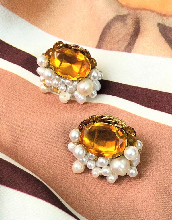 Peony Pearl Clip Earrings