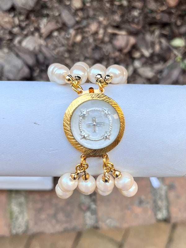 Vintage Pearl and Cross Bracelet