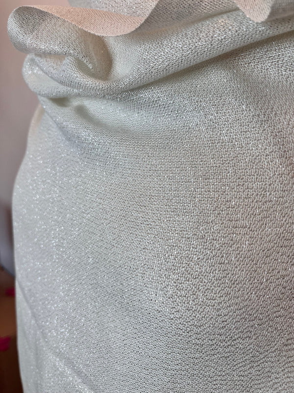 Solid Metallic Woven Evening Wrap: Ivory