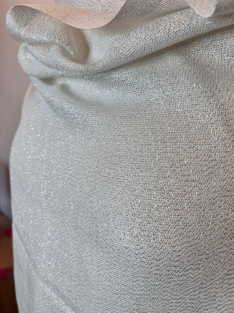 Solid Metallic Woven Evening Wrap: Ivory