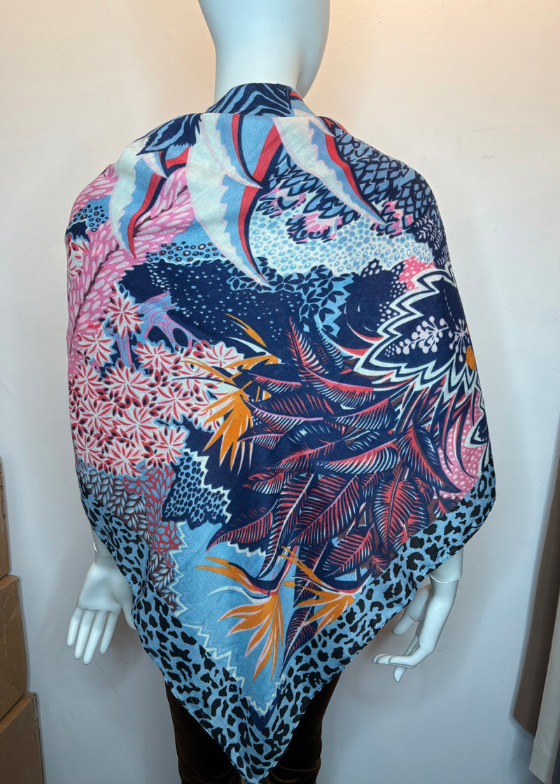 Zebra Print Scarf with Pom Poms