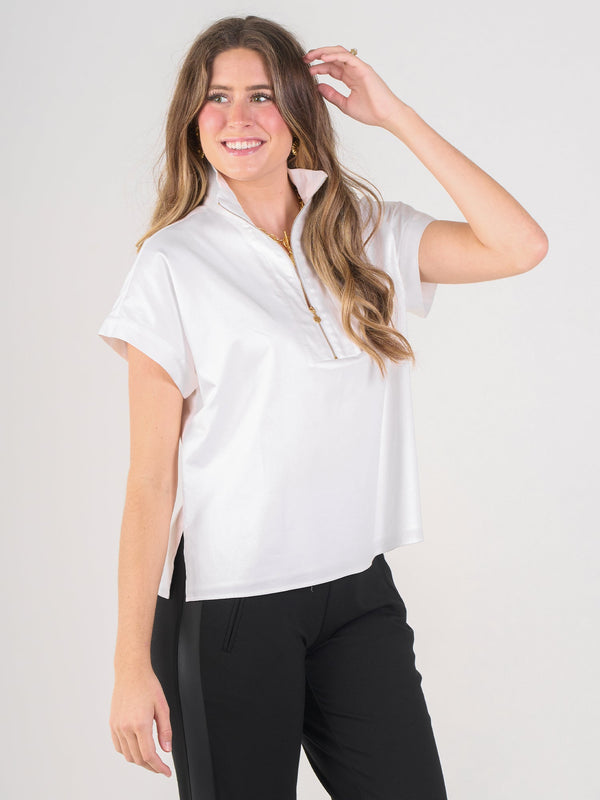 Poppy Pullover - White Cotton Poplin