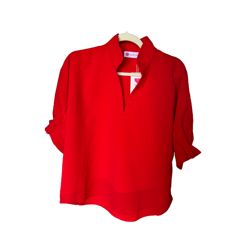 Caroline Top Red Waffle